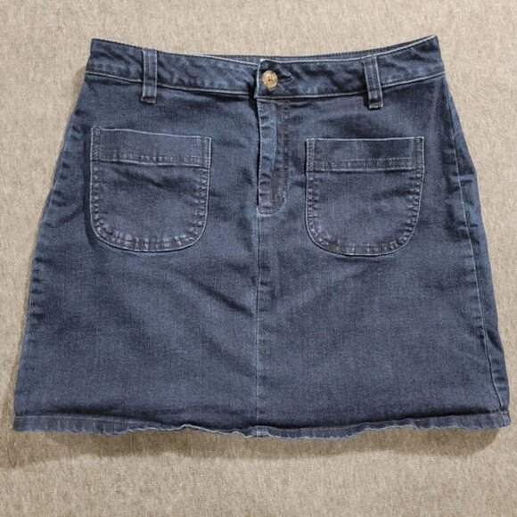 Maison Jules Mini Skirt Womens Size 6 Dark Blue Jean Denim Pockets Festivals - Picture 1 of 7